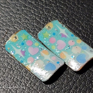 Colorful Copper Rectangle Earring Components with Metallic Accented Overlays, Hand-Crafted Jewelry Charms, Handmade Jewelry Components
