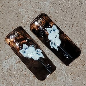 Copper and Floral Rectangle Earring Components with Patina, Hand-Crafted Jewelry Charms, Handmade Jewelry Components
