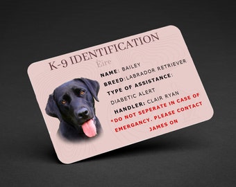 Tarjeta de identificación del perro asistente