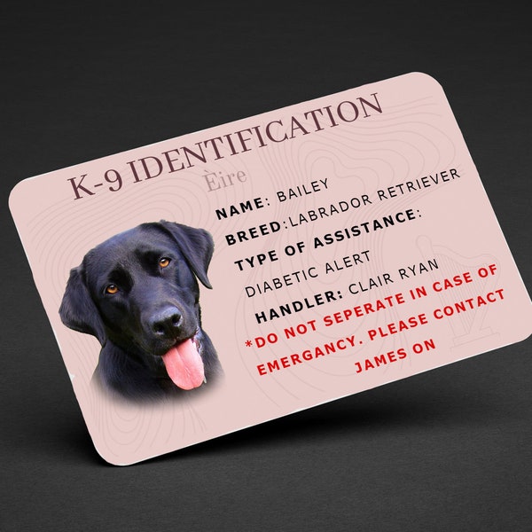 Tarjeta de identificación del perro asistente