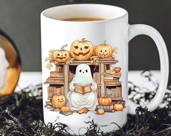 Ghost Mug Halloween Book Lover Coffee Cup Ghostly Bookish Mugs Sister Gift Office Coworker Gifts Housewarming Party Gift New Home Presents