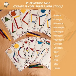 Popsicle Sticks Shapes Activity Game for Toddlers Montessori Printable Activities Preschool Printables for Kids Homeschool Resources