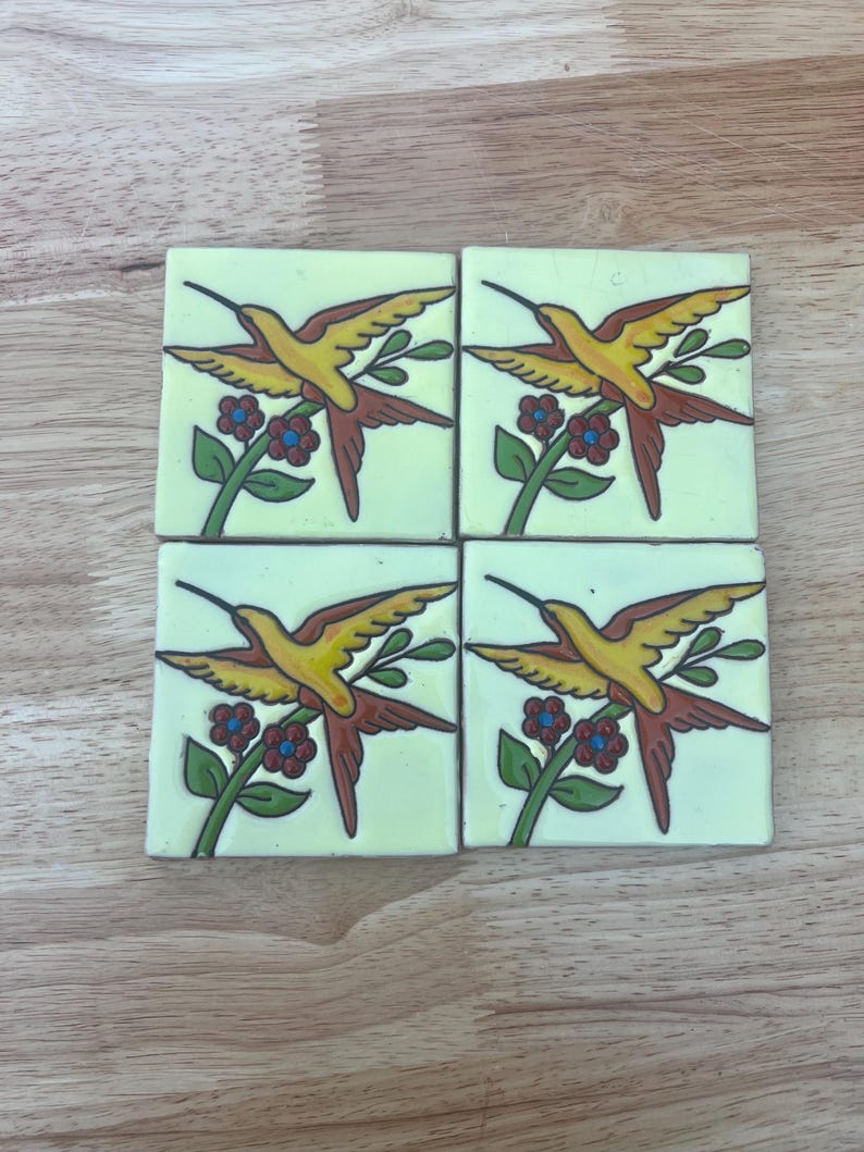 Hummingbird Tile Inlay Talavera Tiles, Texture Tiles “humming Bird” Mexican Talavera Tiles 4 ...