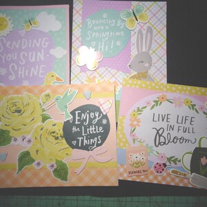 Ensemble de 4 cartes de voeux faites main toutes occasions « Printemps »