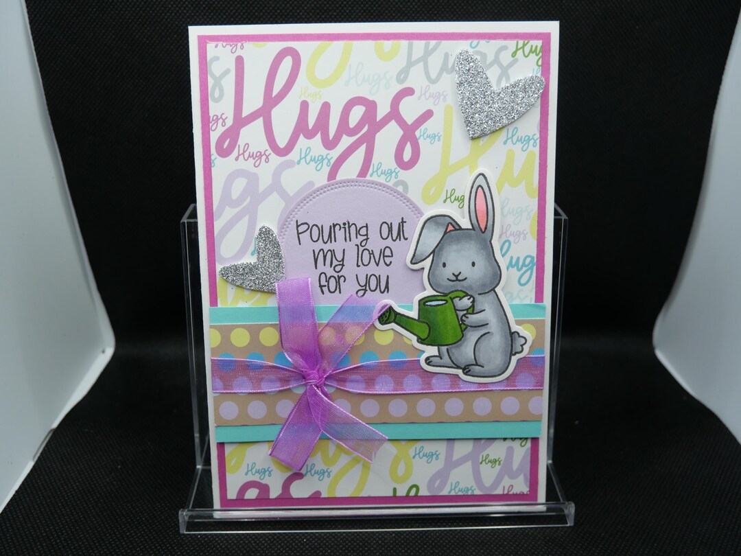 Handmade Bunny Support Greeting Card With Ribbon and Foam Stickers - Etsy