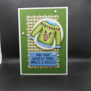 Carte de voeux de Noël faite main - pull renne vert