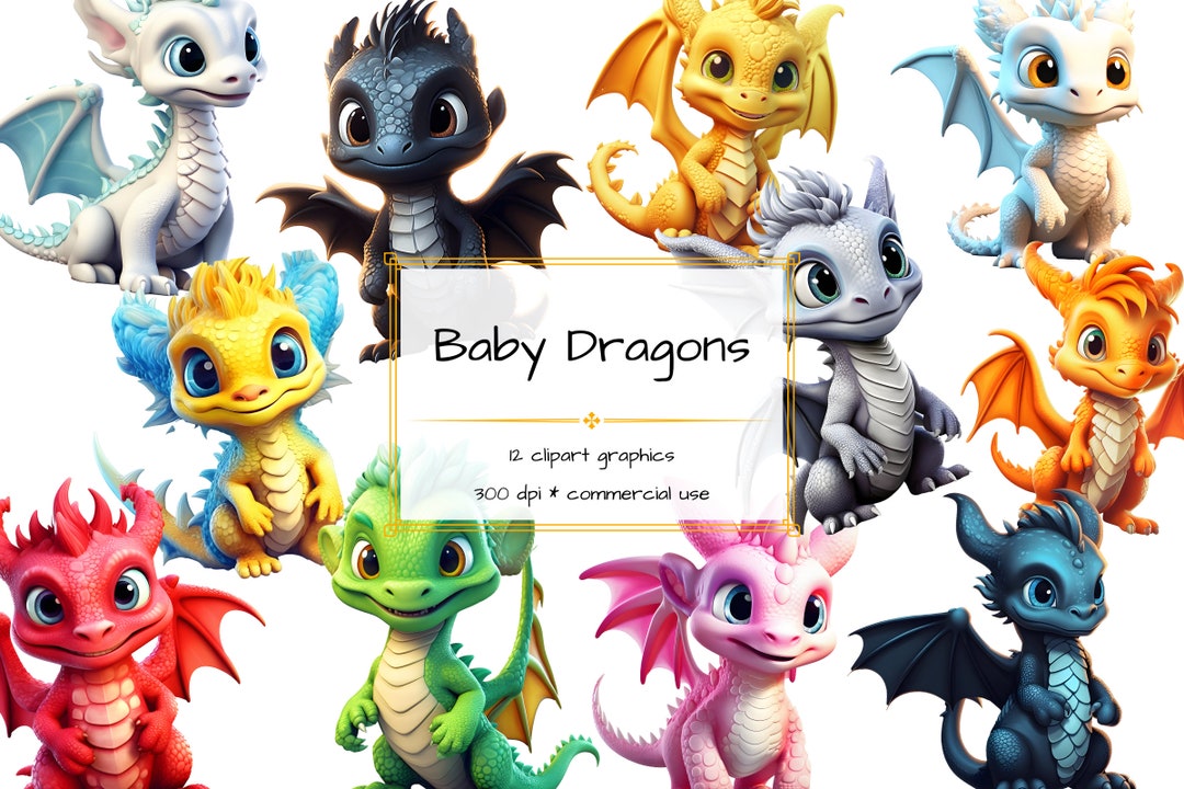 Cute Baby Dragon Clipart Kawaii Dragon Clipart Fantasy - Etsy