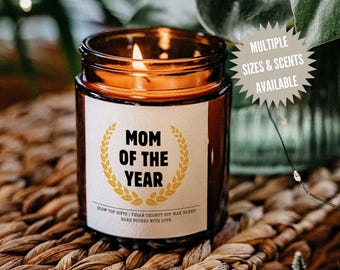 Cadeau moeder van het jaar, sojageurkaars, Moederdagcadeau voor moeder, cadeau van dochter, cadeau van zoon voor moeder, verjaardagscadeau voor moeder