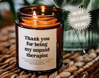 Thank You for Being My Unpaid Therapist, Funny Best Friend Gift, Funny Candles, Gifts for Her, Coworker Gift, Funny Gifts, Christmas Gift