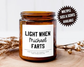 Personalisierte Licht beim Namen Fürze Kerze, lustiges Geburtstagsgeschenk für ihn, lustiges Geschenk für Papa, Geschenk für Ehemann, lustiges Vatertagsgeschenk,