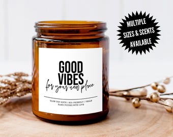 Housewarming Gift for New Homeowner, Good Vibes Housewarming Gift, Closing Gift for Buyer, Soy Candle, New House Candle, New Homeowner Gift