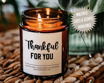 Thankful For You Candle Gift, Thank You Gift, Appreciation Gift, Teacher Appreciation Gift, Thanksgiving Candle, Hostess Gift for Her