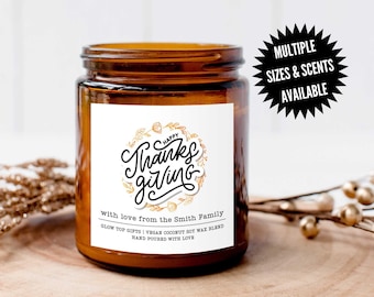 Custom Thanksgiving Candle, Personalized Thanksgiving Gift, Hostess Gift, Thanksgiving Gift from Family, Favor for Thanksgiving, Custom Gift