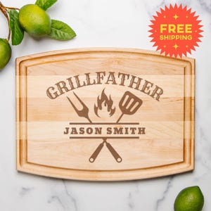 Custom Cutting Board for Dad, Personalized Grillfather Cutting Board, Custom BBQ Cutting Board, Grilling Gift for Him, Birthday Gift for Dad