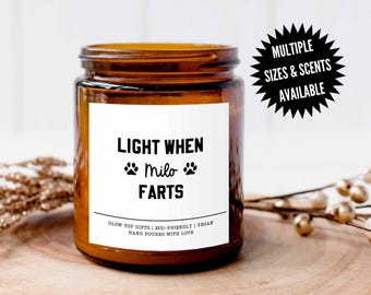 Light When Dog Farts Candle, Personalized Dog Mom Gift, Dog Lover Birthday Gift, Gift for Dog Owner, Funny Candles, Scented Soy Candle
