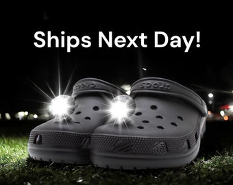 Two Rechargeable Croc Lights, White, Black, Green, Red and Blue, Christmas Gift, Croc Charms, Croc Jibbitz, Croc Headlights.