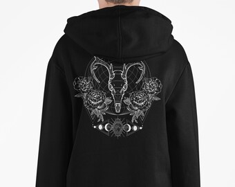 Deer Print Classic Unisex Pullover Hoodie, Sacred Geometry, Mystical Gothic Hoodie, Nu Goth Edgy Clothing, Alternative Occult Fashion