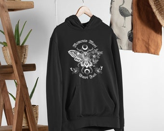 Hawkmoth and Crescent Moon Hoodie, Gothic Oversized Hoodie, Mystical Witchy Death&#39;s Head Moth Hoodie, Men Women Deathhead Unisex Hoodie