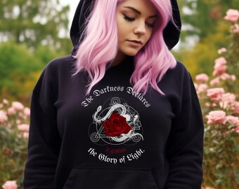 Skull and Rose Gothic Pullover Hoodie, Tattoo Art Snake Unisex Jumper, Dark Grunge Hoodie, Mall Goth Clothing, T.S. Eliot Quote