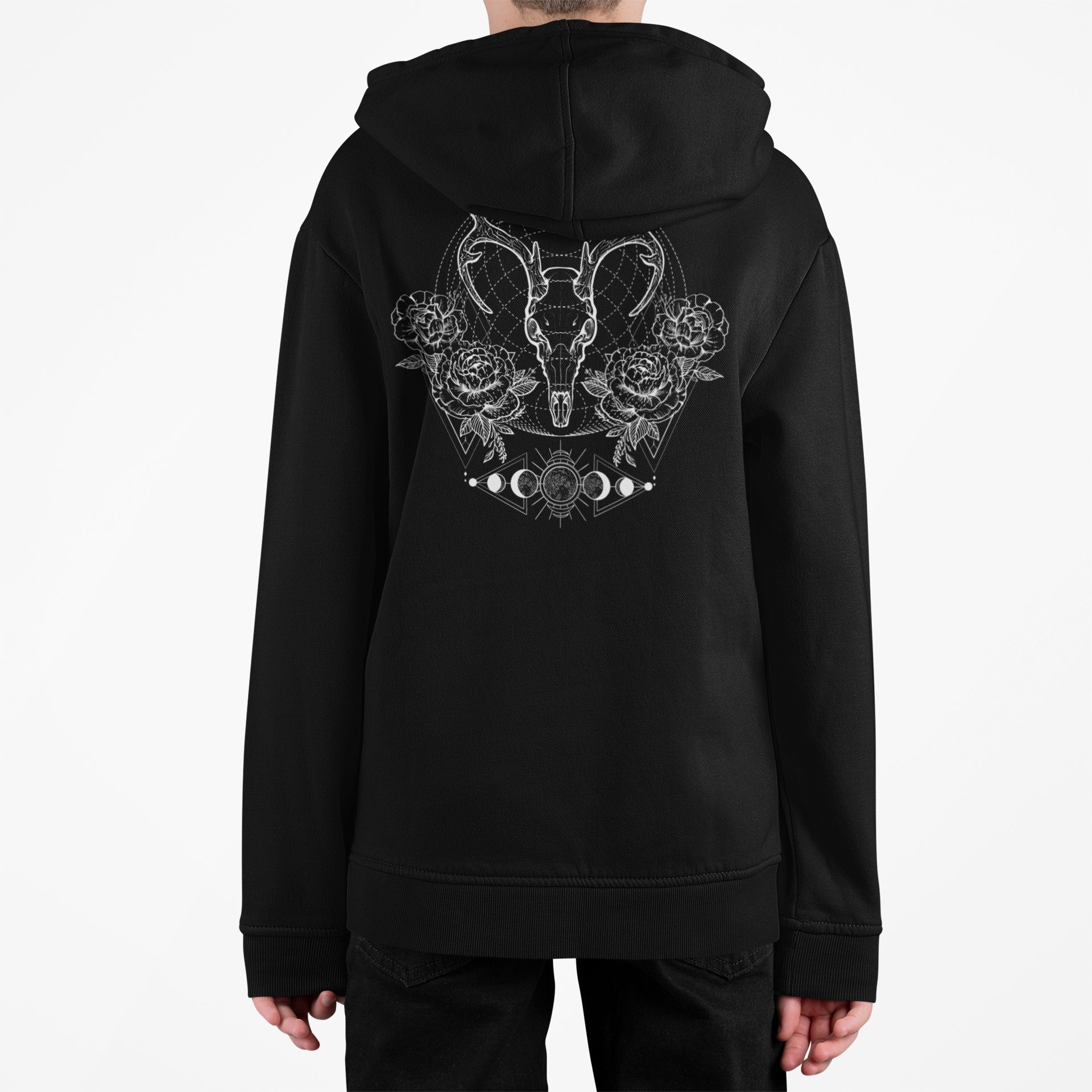 Deer Print Classic Unisex Pullover Hoodie, Sacred Geometry, Mystical Gothic Hoodie, Nu Goth Edgy Clothing, Alternative Occult Fashion