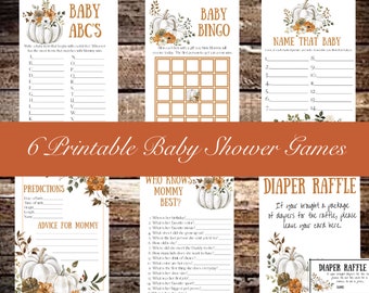 Printable Baby Shower Games, Fall Baby Shower, Little Pumpkin Baby Shower, Instant Print, Download, Autumn, Baby Shower Game Bundle, Print