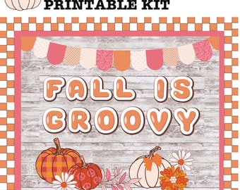 Fall Bulletin Board, Retro Bulletin Board, Retro Fall Class Door, Autumn, Halloween, Thanksgiving, Classroom Decorations, Bulletin Board Kit