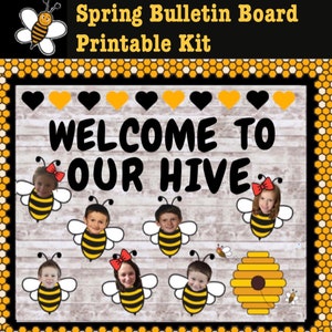 Spring Bulletin Board Printable Kit, Classroom door, Bumble Bee Bulletin Board, Welcome to Our Hive Class printables, bumble bee classroom image 1