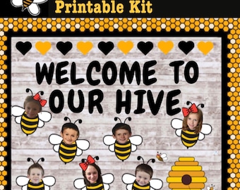 Kit d'impression de babillard de printemps, porte de la salle de classe, babillard de bourdons, imprimables Bienvenue dans notre classe de ruche, salle de classe de bourdons