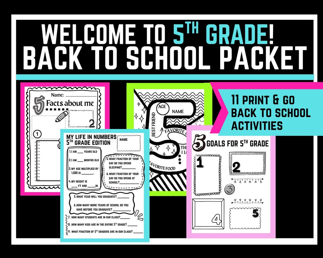 5th Grade Back to School Printable Activities for the First Week of ...