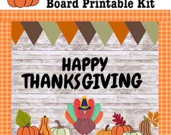 Thanksgiving Bulletin Board, Fall Bulletin Board Kit, Printable, Classroom Door, Classroom Decorations, Turkey Day, Thanksgiving, Autumn