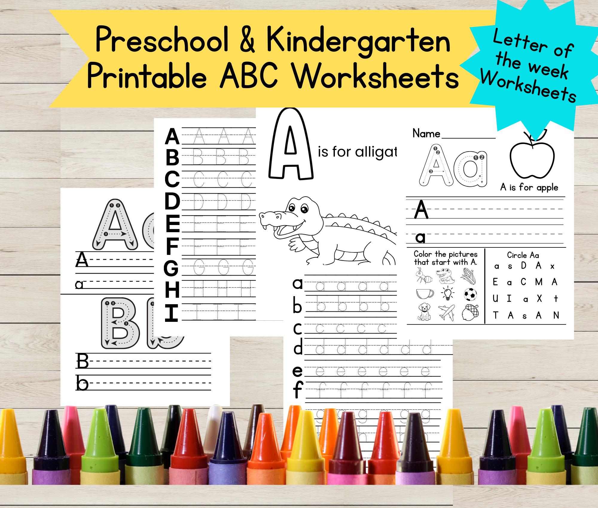 Preschool and Kindergarten Worksheets, ABC worksheets, Letter of the Week, Digital Download, Worksheets for Summer, Alphabet Tracing
