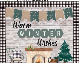 Winter Bulletin Board Printable Kit, Warm Winter Wishes class bulletin board, classroom door, Christmas, December January bulletin board