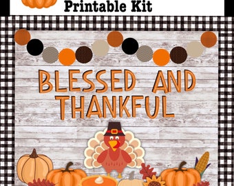 Fall Bulletin Board Kit, Thanksgiving Bulletin, Classroom Fall Decor,  Blessed and Thankful, Class Door, Class Bulletin Board, Pumpkin