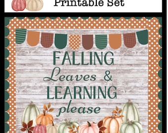 Fall Bulletin Board Kit, Printable Bulletin Board Set, Autumn Classroom Decorations, Classroom Door, Falling leaves and learning please