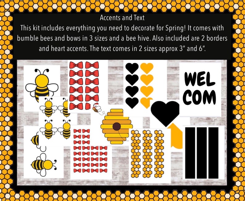 Spring Bulletin Board Printable Kit, Classroom door, Bumble Bee Bulletin Board, Welcome to Our Hive Class printables, bumble bee classroom image 2