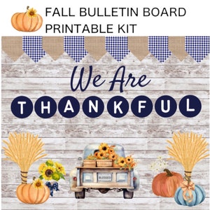 Fall Bulletin Board Printable Kit, Thanksgiving Bulletin Board, Classroom Door, Fall, Pumpkins, Sunflowers, Class Bulletin Board Print
