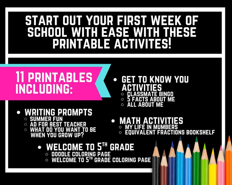 5th Grade Back to School Printable Activities for the First Week of ...