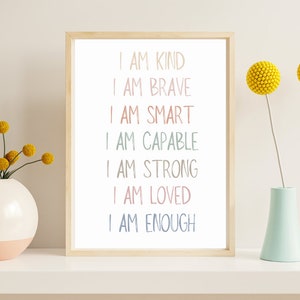 I Am Affirmation, Affirmations for Kids, Daily Affirmations, Playroom Poster, Nursery Wall Art, Classroom Poster, Playroom Poster, I am Kind