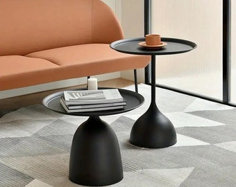 Table d'appoint moderne en fer forgé noir pour salon et chambre - Petite table basse avec plateau au sol - Design minimaliste et créatif