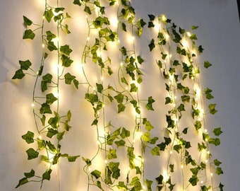 Green Leaf String Lights Artificial Vine Fairy Lights Battery Powered Christmas Tree Garland Light for Wedding or Home Decor