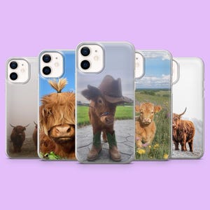 ハイランドカウの携帯電話ケース、ベビーカウカバー、iPhone 16、16e、15、14、13、12、11、Samsung S25、S24、S23、S22、A16、A56、A54、Pixel 9、9Pro、8A用