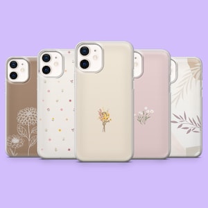 Custodia per telefono minimalista, elegante, con motivo floreale beige, per iPhone 16 Pro, 15, 14, 13, 12, Samsung S25, S24Fe, S23FE, S22, A16, A55, A25, Pixel 9Pro