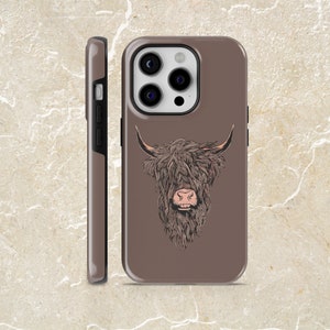 Tough Highland Cow Phone Case Scotland Cattle Cover for iPhone 15, 14, 13, 12, 11, Google Pixel 8, 8Pro, 7A, 6A, Samsung Galaxy S24, S23,A54