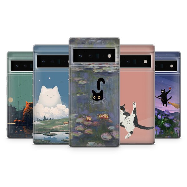 Coque pour téléphone avec chat, chat noir, drôle d'animal pour Google Pixel 7A, 8Pro, 7Pro, 8A, 6A, Samsung Galaxy S24, S23Fe, A25, A15, A54, iPhone 15, 14