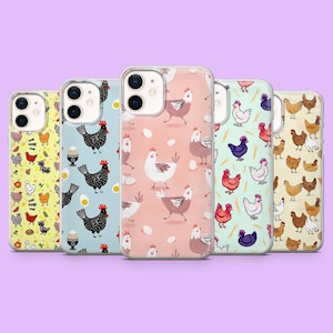 Chicken Pattern Phone Case Cute Rooster Jockey Cover for iPhone 17, 16, 15, 14, 13, Samsung S25, S24, S23FE, S22, A16, A55, A35, Pixel 10Pro