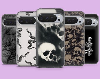 Skull Phone Case Horror Gothic Cover for Google Pixel 10, 10Pro, 9Pro, 8A, 7Pro, 6A, Samsung S25Ultra, S24Fe, S23, A25, A16, A55, iPhone 17