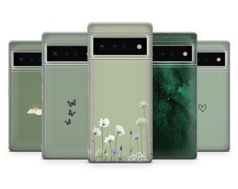 Minimalist Phone Case Greenery Simple Cover for Google Pixel 10, 10Pro, 9, 9Pro, 8A, 7Pro, 6A, Samsung S25, S24, S23, A25, A16, iPhone 17Air
