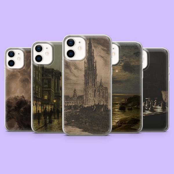 Coque Portable Dark Academia Gothic Dark Aesthetic Cover pour iPhone 15, 14, 13, 12, 11, Samsung S24 Ultra, S23FE, S22, A15, A54, A25, A14, Pixel 8A