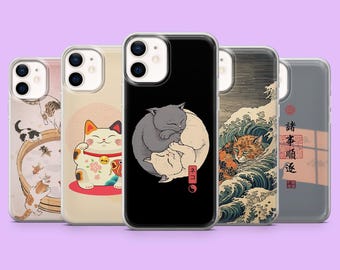 Cat Phone Case Japan Animal Kawaii Art Japanese  Cover for iPhone 17, 16, 15, 14, 13, 12,Samsung S25, S24, S23, S22, A16, A56, A36, Pixel 10