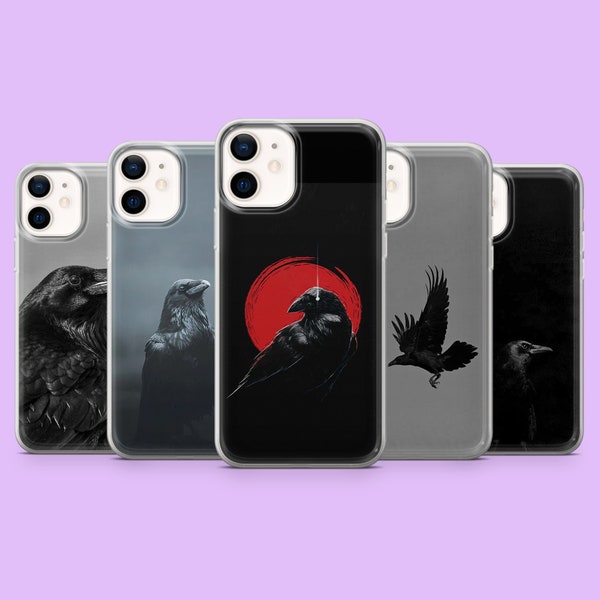 Black Crow Phone Case Raven Corvid Cover for iPhone 15 Plus, 14, 13, 12, 11, Samsung S24 Ultra, S23FE, S22, A15, A54 5G, A25, A14, Pixel 8A